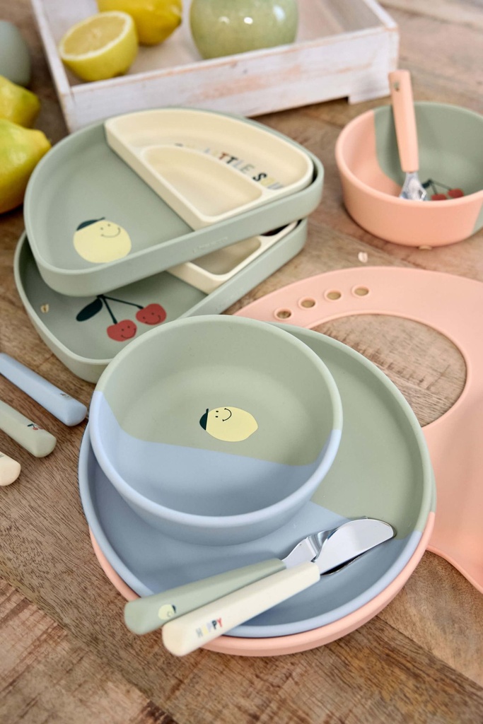 Lässig Fourchette, cuillère et couteau en silicone Happy Fruits Lemon