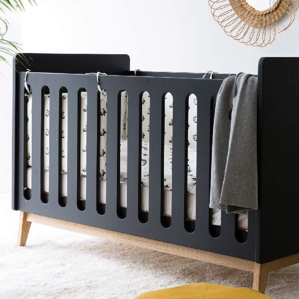 Pericles 2-delige babykamer (commode met verlengstuk + babybed L 120 x B 60 cm) Pure Black