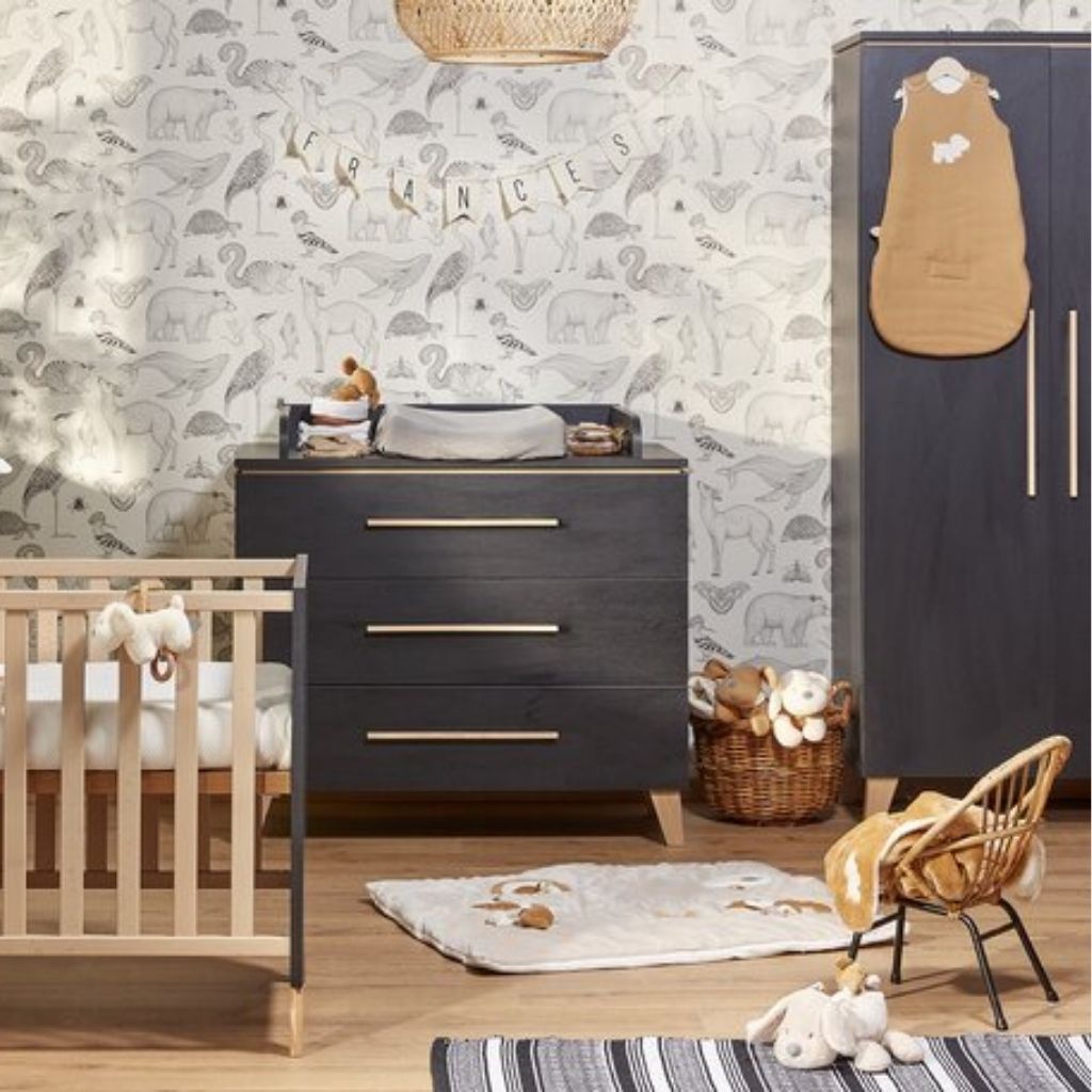 Transland 3-delige babykamer (bed + commode + kast met 2 deuren) Steffi zwart