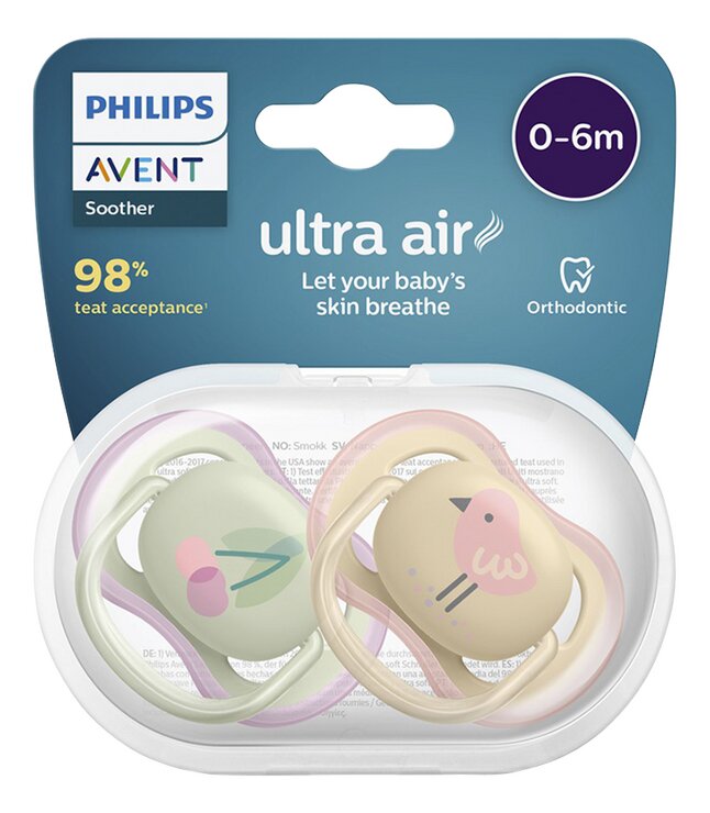 Philips AVENT Fopspeen + 0 maanden Ultra Air mus/kers - 2 stuks