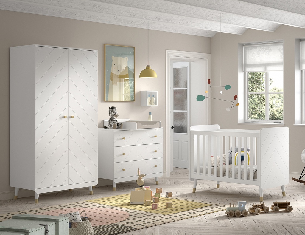 Jaxx Chambre de bébé 3 pièces (lit + commode + armoire 2 portes) Billy blanc