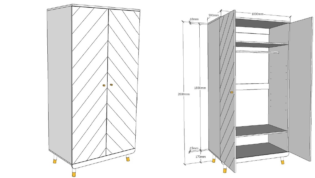 Jaxx  Chambre de bébé 3 pièces (lit + commode + armoire 2 portes) Billy Rose Terra/blanc