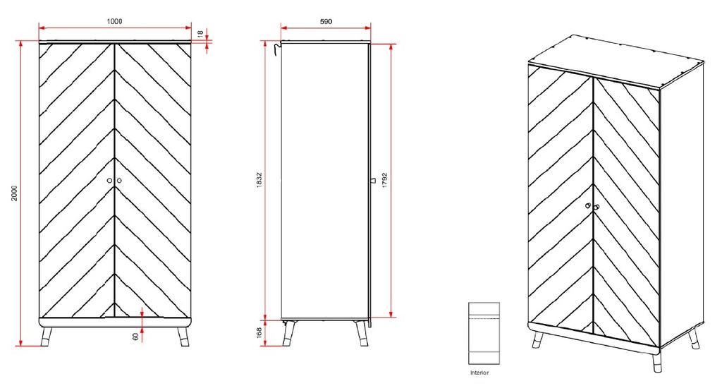 Jaxx  Chambre de bébé 3 pièces (lit + commode + armoire 2 portes) Billy Rose Terra/blanc