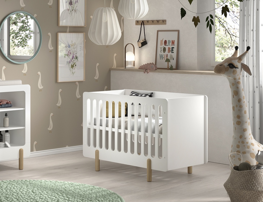 Jaxx 3-delige babykamer (bed L 120 x B 60 cm + luiertafel + kast met 3 laden) Smile wit