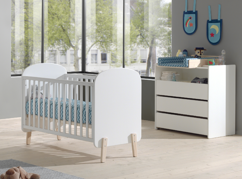 Jaxx 3-delige babykamer (bed + commode met verlengstuk + kast met 2 deuren) Kiddy wit