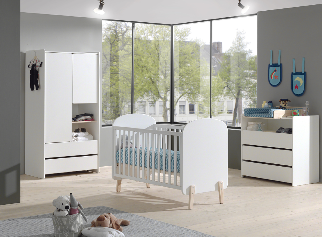 Jaxx 3-delige babykamer (bed + commode met verlengstuk + kast met 2 deuren) Kiddy wit