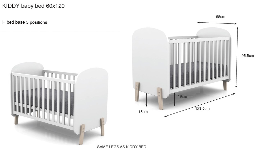 Jaxx Chambre de bébé 2 pièces (lit + commode avec rallonge) Kiddy blanc