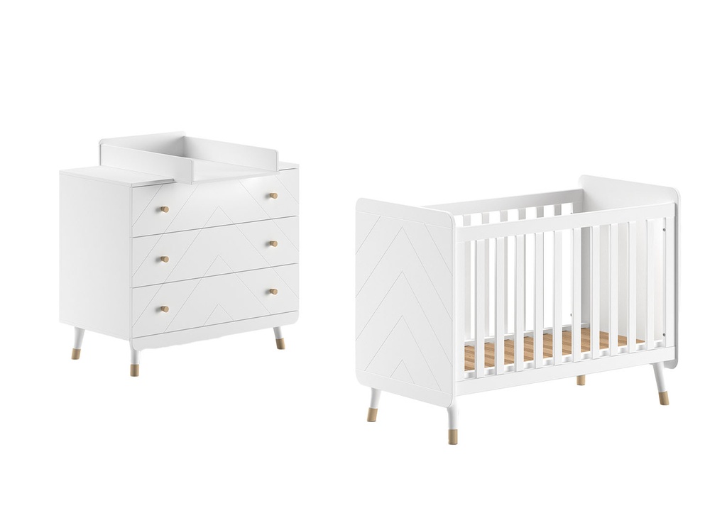 Jaxx Chambre de bébé 2 pièces (lit + commode) Billy blanc