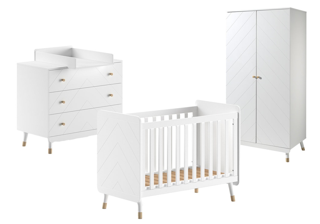 Jaxx Chambre de bébé 3 pièces (lit + commode + armoire 2 portes) Billy blanc