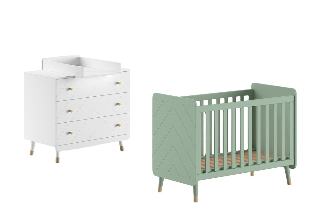 Jaxx 2-delige babykamer (bed + commode) Billy groen/wit