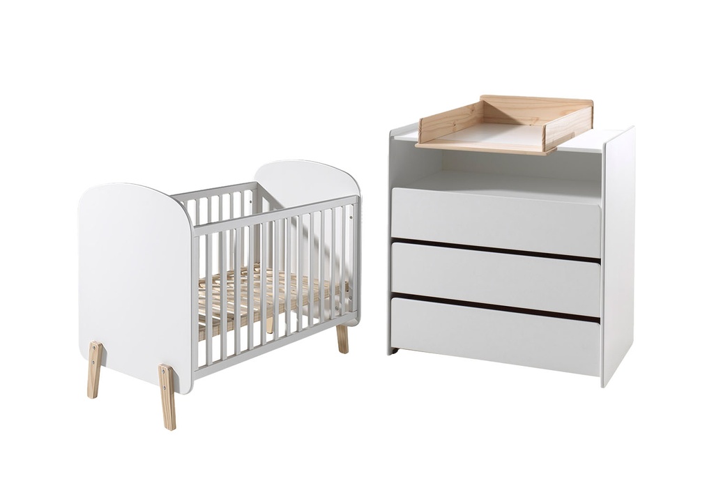 Jaxx 2-delige babykamer (bed + commode met verlengstuk) Kiddy wit