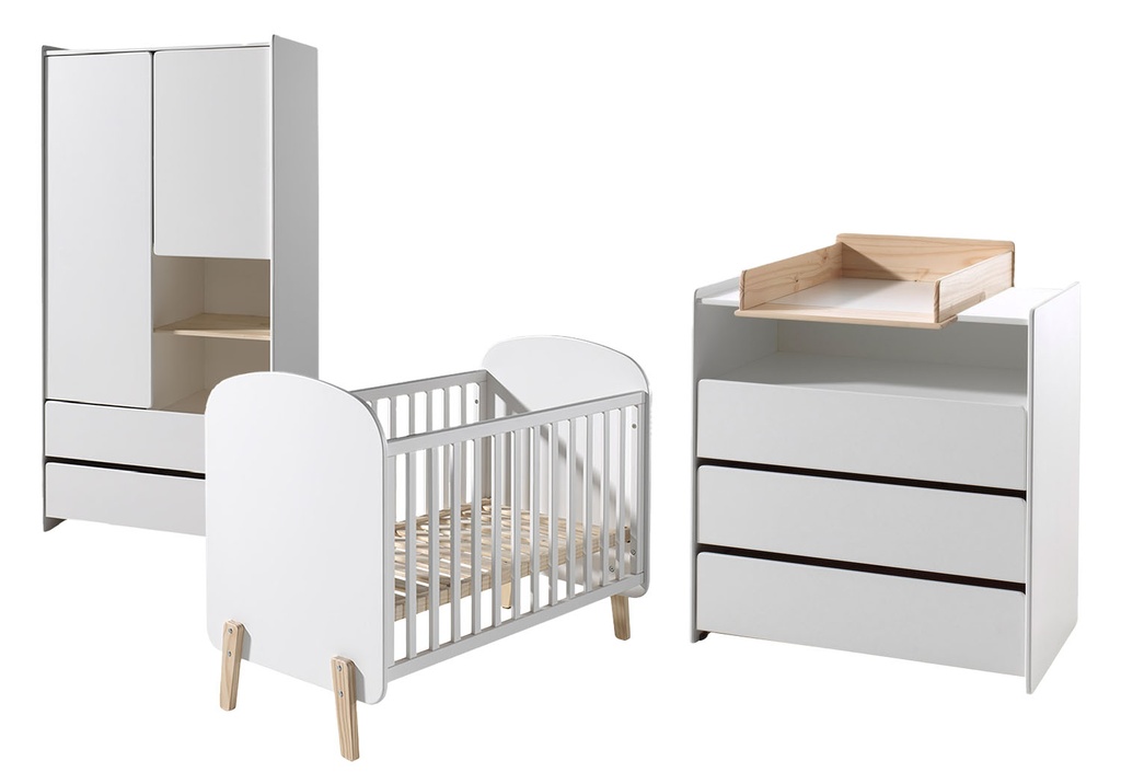 Jaxx 3-delige babykamer (bed + commode met verlengstuk + kast met 2 deuren) Kiddy wit