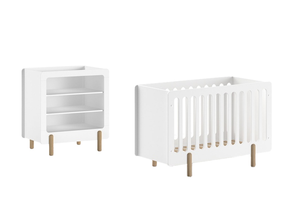 Jaxx Chambre de bébé 2 pièces (lit L 120 x Lg 60 cm + table à langer) Smile blanc