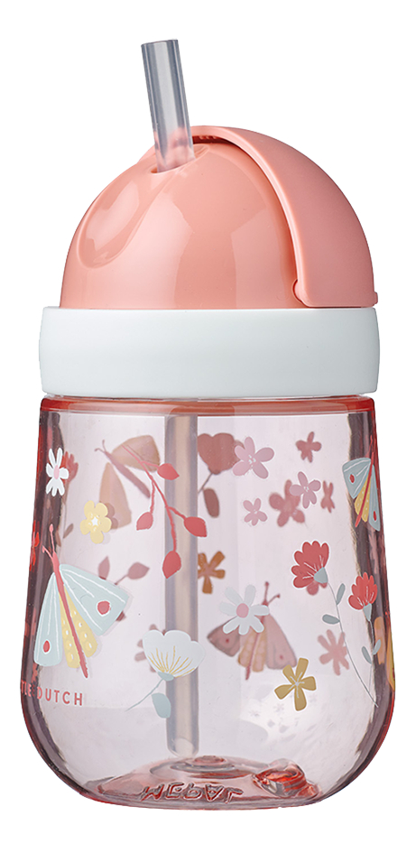 Little Dutch Drinkfles met rietje Mepal Flowers & Butterflies Mio 300 ml roze