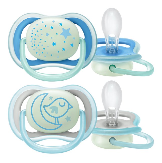 Philips AVENT Fopspeen + 6 maanden Night Air Classic blauw/groen