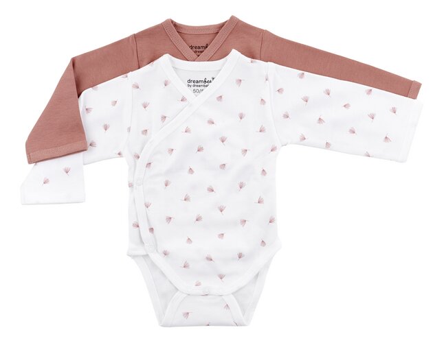 Dreambee Body met overslag en lange mouwen Essentials Flowers roze - 2 stuks maat 50/56