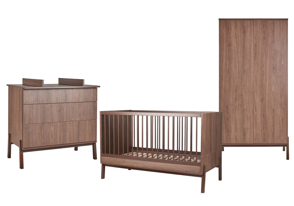 Quax 3-delige babykamer (bed L 140 x B 70 cm + commode met verlengstuk + kast met 2 deuren) Ashi Chestnut