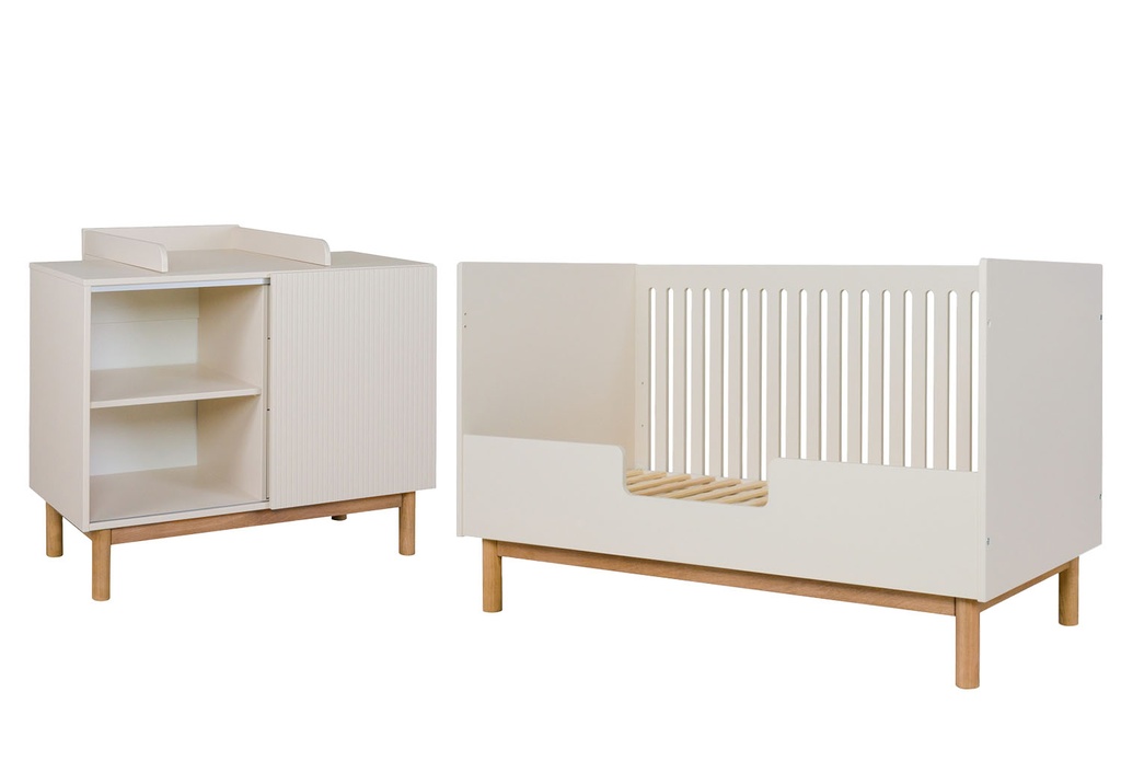 Quax 2-delige babykamer (meegroeibed L 140 x B 70 cm + commode met verlengstuk) Mood Clay