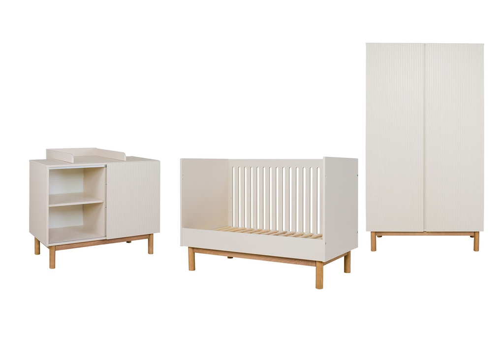 Quax Chambre de bébé 3 pièces (lit évolutif L 120 x Lg 60 cm + commode + armoire 2 portes) Mood Clay