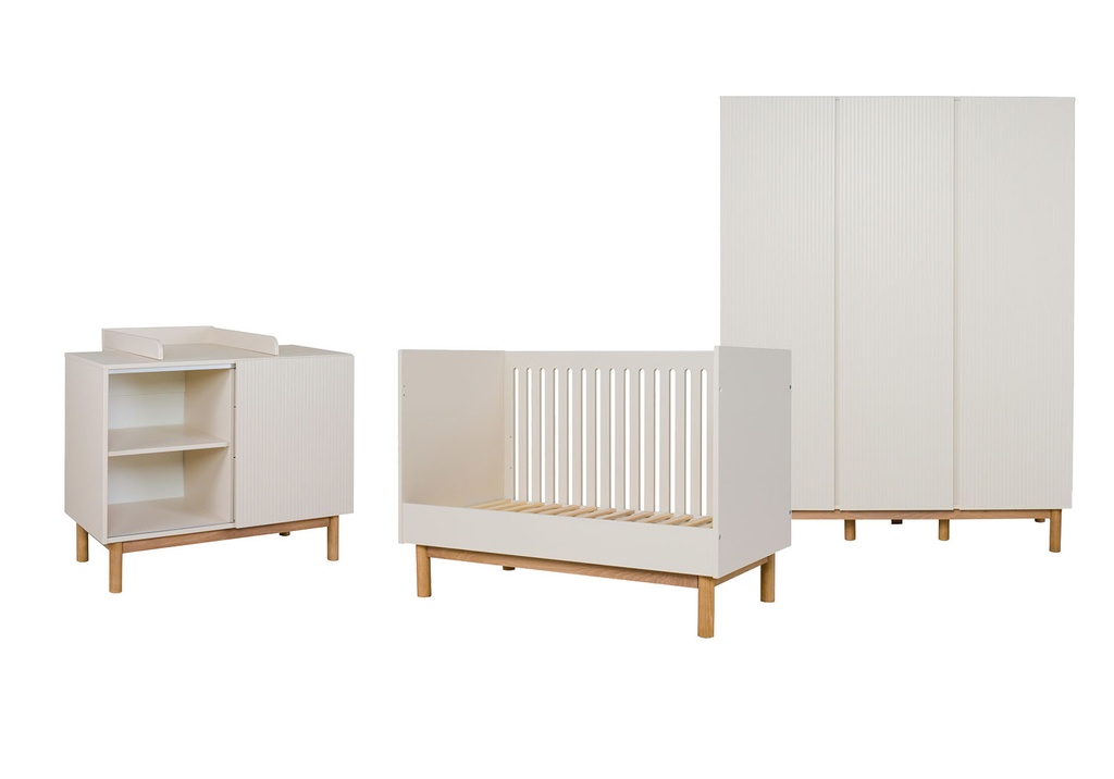 Quax Chambre de bébé 3 pièces (lit évolutif L 120 x Lg 60 cm + commode + armoire 3 portes) Mood Clay