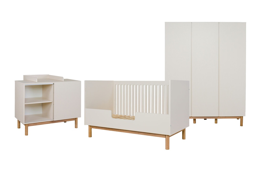 Quax 3-delige babykamer (meegroeibed L 140 x B 70 cm+ commode + kast met 3 deuren) Mood Clay