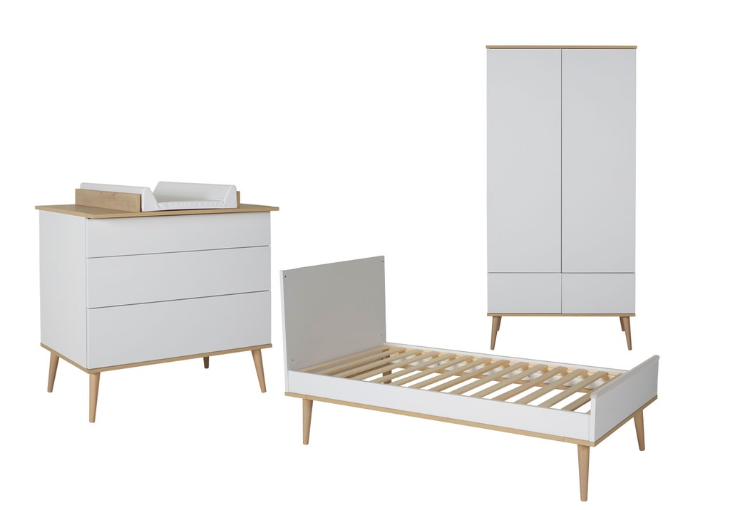 Quax 3-delige babykamer (meegroeibed L 140 x B 70 cm + commode + kast met 2 deuren) Flow White