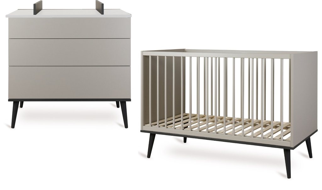 Quax 2-delige babykamer (bed L 120 x B 60 cm + commode) Flow Stone