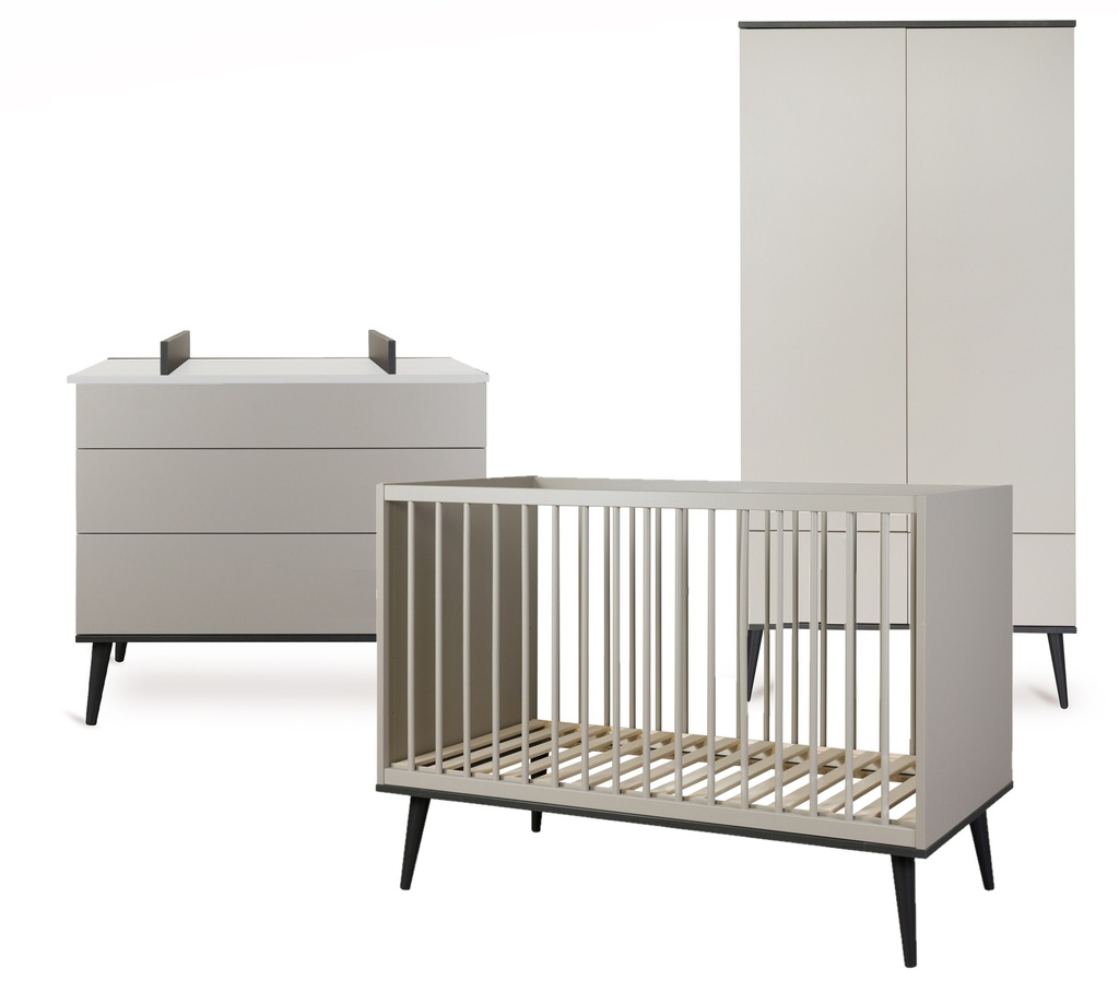 Quax 3-delige babykamer (bed L 120 x B 60 cm + commode + kast met 2 deuren) Flow Stone