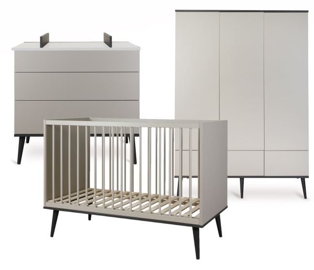 Quax 3-delige babykamer (bed L 120 x B 60 cm + commode + kast met 3 deuren) Flow Stone