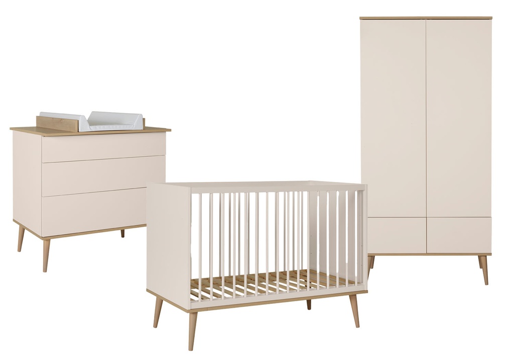 Quax 3-delige babykamer (bed L 120 x B 60 cm + commode + kast met 2 deuren) Flow Clay