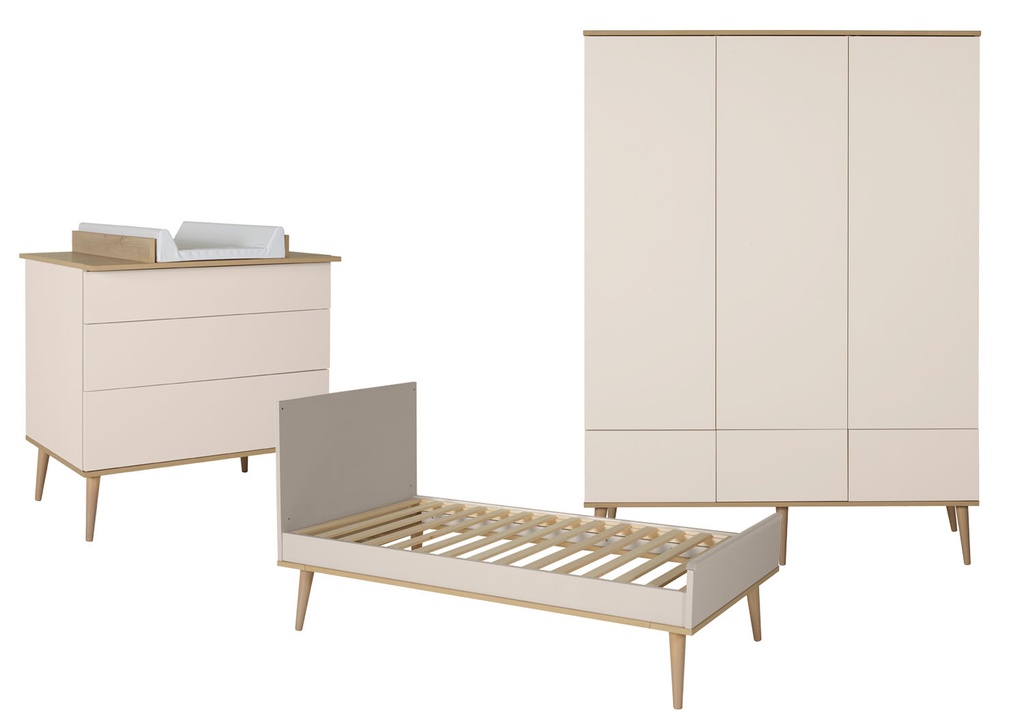 Quax 3-delige babykamer (meegroeibed L 140 x B 70 cm + commode + kast met 3 deuren) Flow Clay