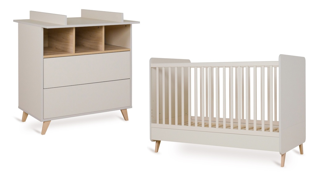 Quax Chambre de bébé 2 pièces (lit + commode avec rallonge) Loft Clay