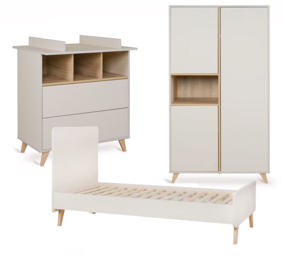 Quax Chambre de bébé 3 pièces (lit évolutif + commode avec rallonge + armoire 2 portes) Loft Clay