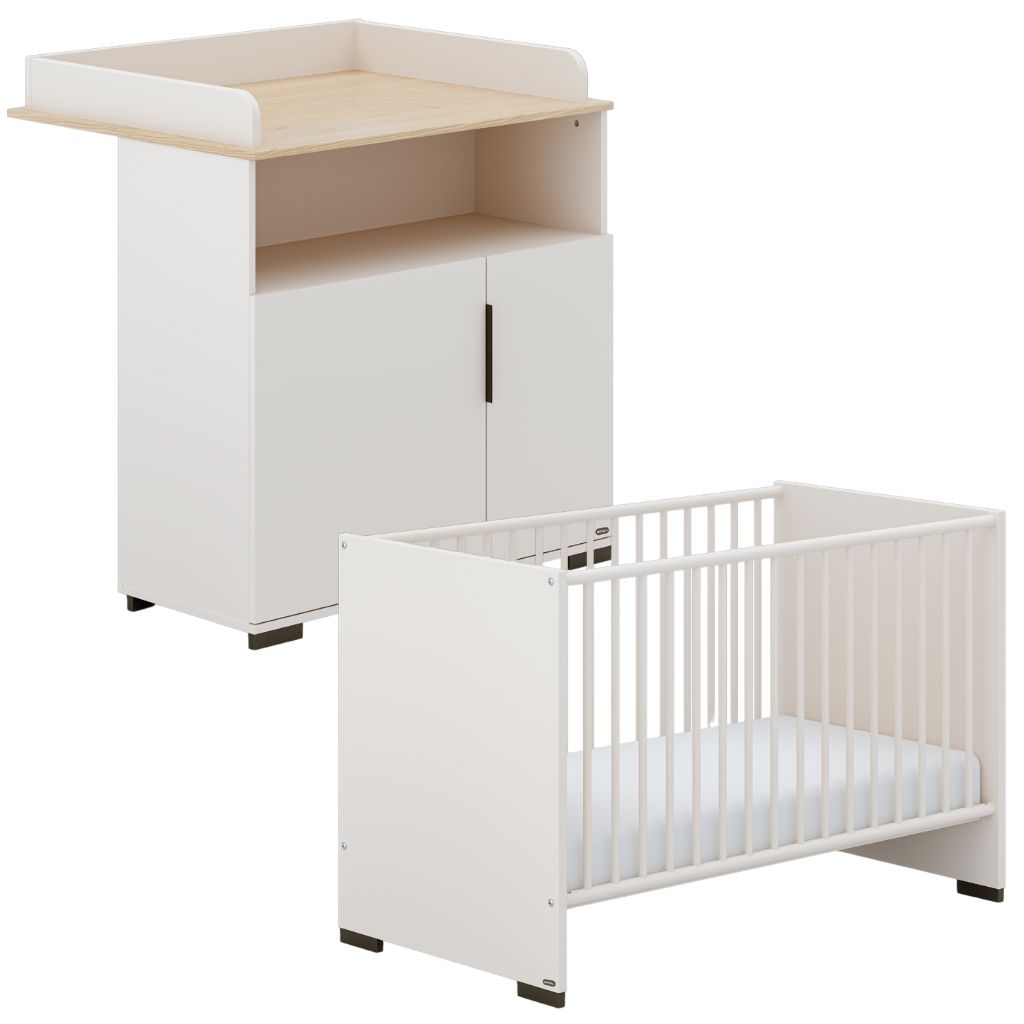 Transland Chambre de bébé 2 pièces (lit L 120 x Lg 60 cm + commode) Suzie 