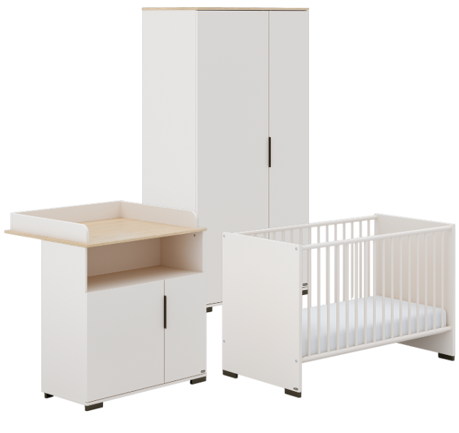 Transland 3-delige babykamer (bed L 120 x B 60 cm+ commode + kast 2 deuren) Suzie