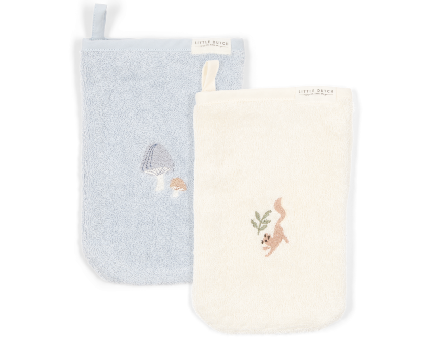 Little Dutch Gant de toilette brodé Forest Friends beige/bleu Lg 14 x L 21 cm - 2 pièces