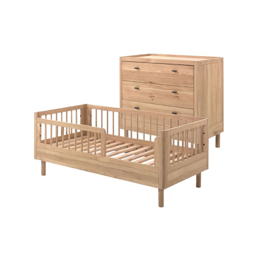 Jaxx Chambre de bébé 2 pièces (lit pour enfant L140 x Lg 70 cm+ commode) Forrest Chêne