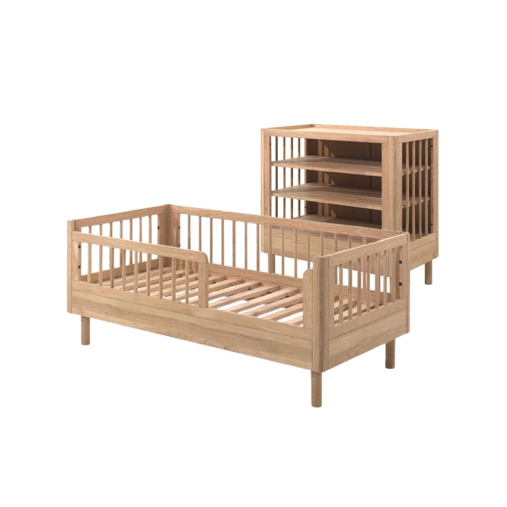 Jaxx 2-delige babykamer (Open commode + peuterbed L 140 x B 70 cm) Forrest Eik