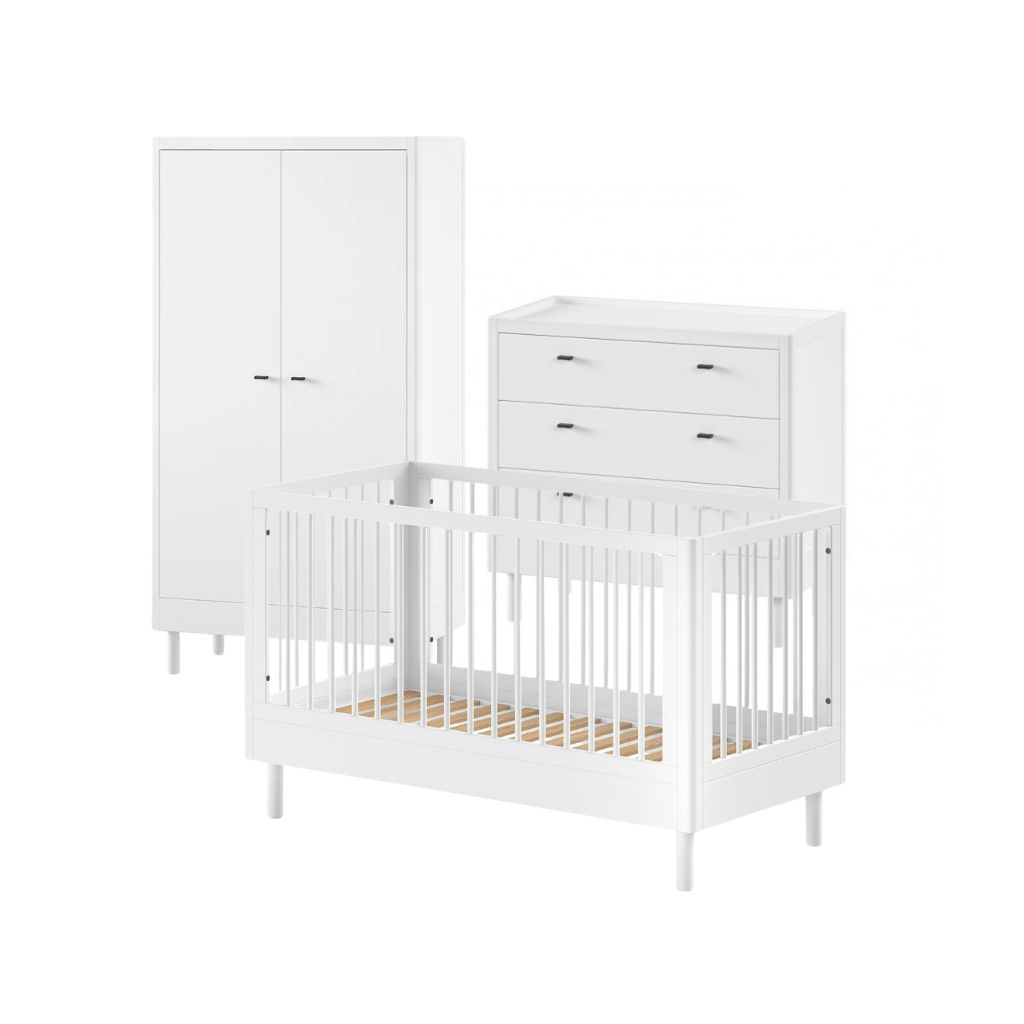 Jaxx 3-delige babykamer (Meegroeibed L 140 x B 70 cm + commode + kleerkast 2 deuren) Forrest Beuk wit