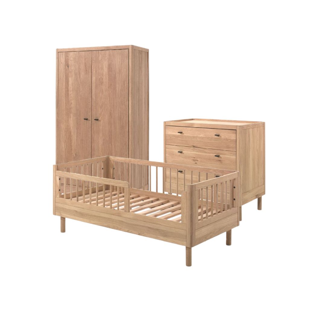 Jaxx Chambre de bébé 3 pièces (Lit pour enfant L 140 x Lg 70 cm + commode + armoire 2 portes) Forrest Chêne