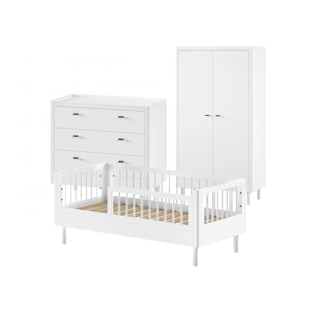 Jaxx 3-delige babykamer (Peuterbed L 140 x B 70 cm + commode + kast met 2 deuren) Forrest Beuk wit