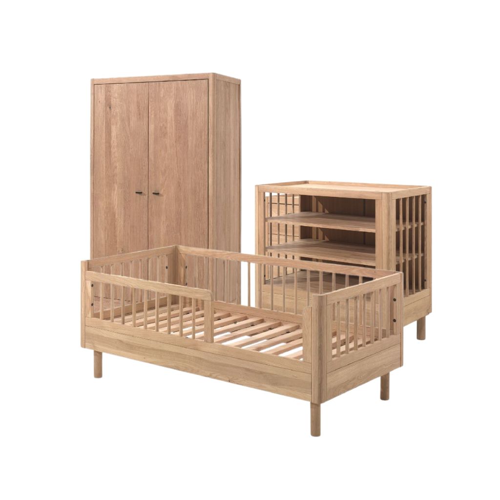 Jaxx Chambre de bébé 3 pièces (Lit pour enfant L 140 x Lg 70 cm + commode ouverte + armoire 2 portes) Forrest Chêne