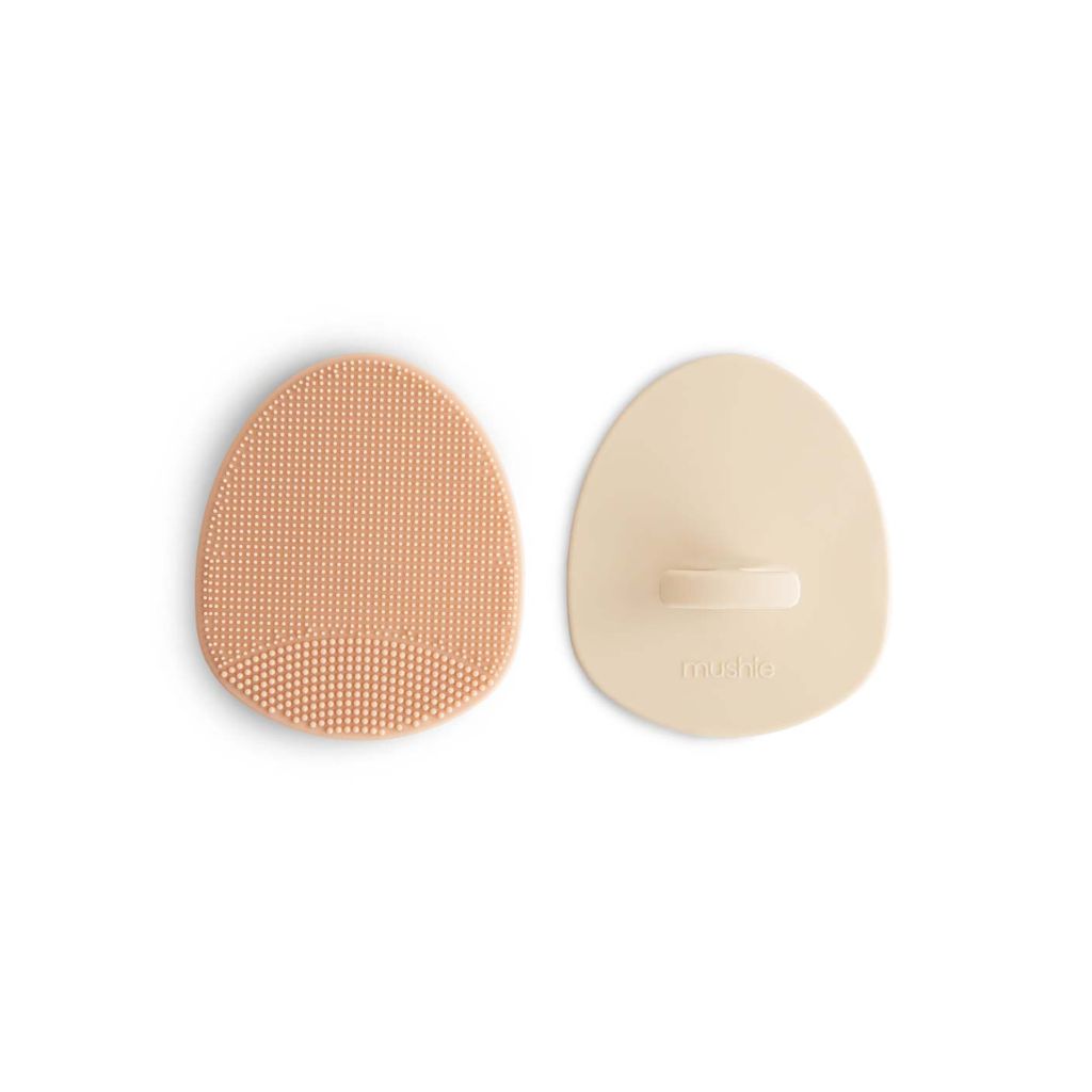 Mushie Siliconen babyborstel Blush/Shifting Sand - 2 stuks