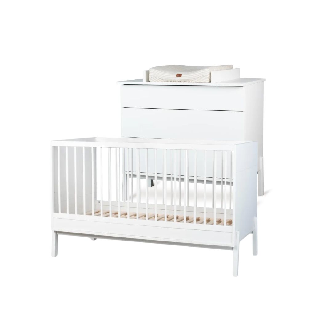 Quax Chambre de bébé 2 pièces (lit évolutif L 140 x Lg 70 cm + commode avec rallonge) Ashi Cream