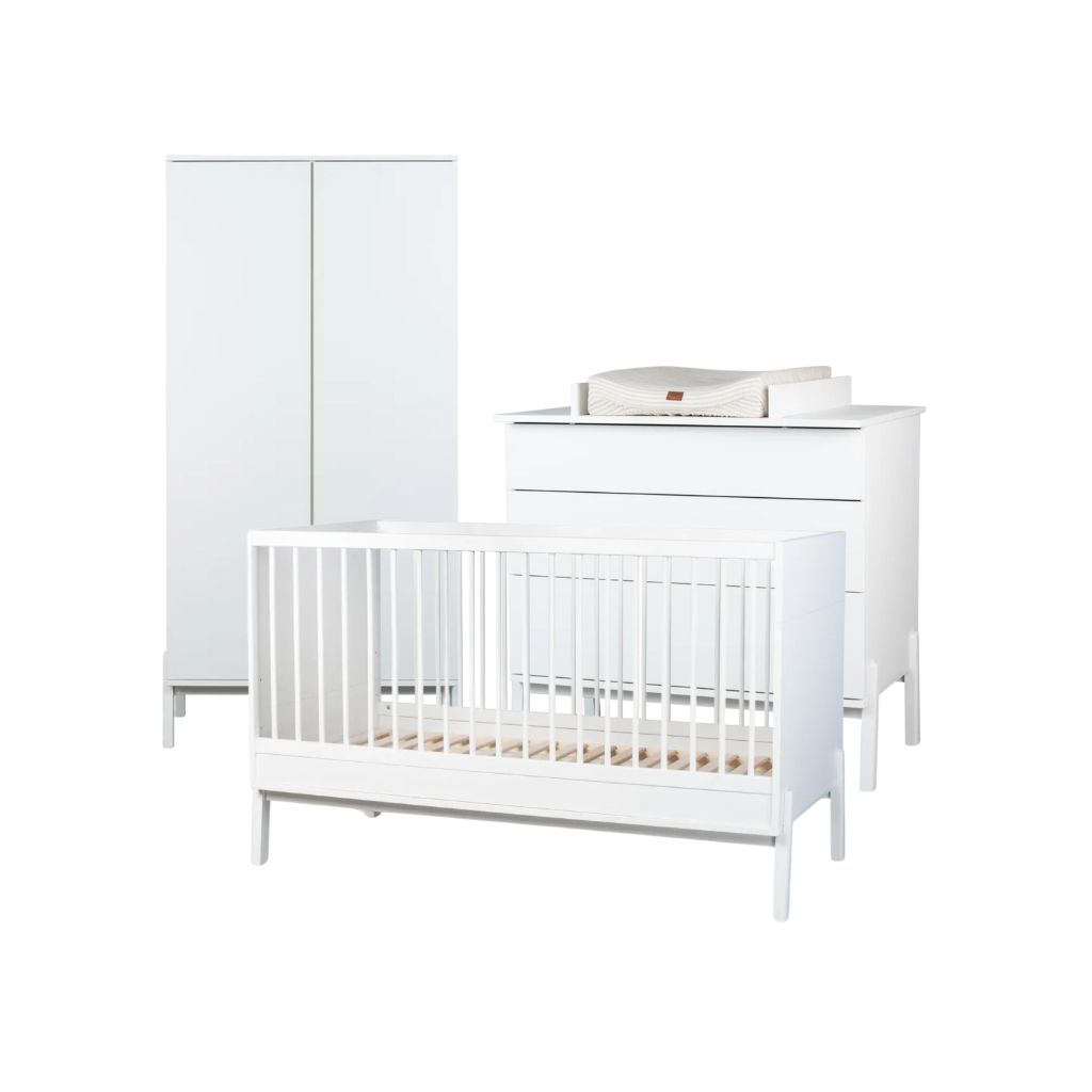 Quax Chambre de bébé 3 pièces (lit évolutif L 140 x Lg 70 cm + commode avec rallonge + armoire 2 portes) Ashi Cream