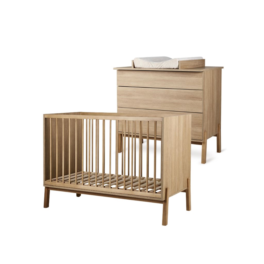 Quax 2-delige babykamer (bed L 120 x B 60 cm + commode met verlengstuk) Ashi Honey Ash