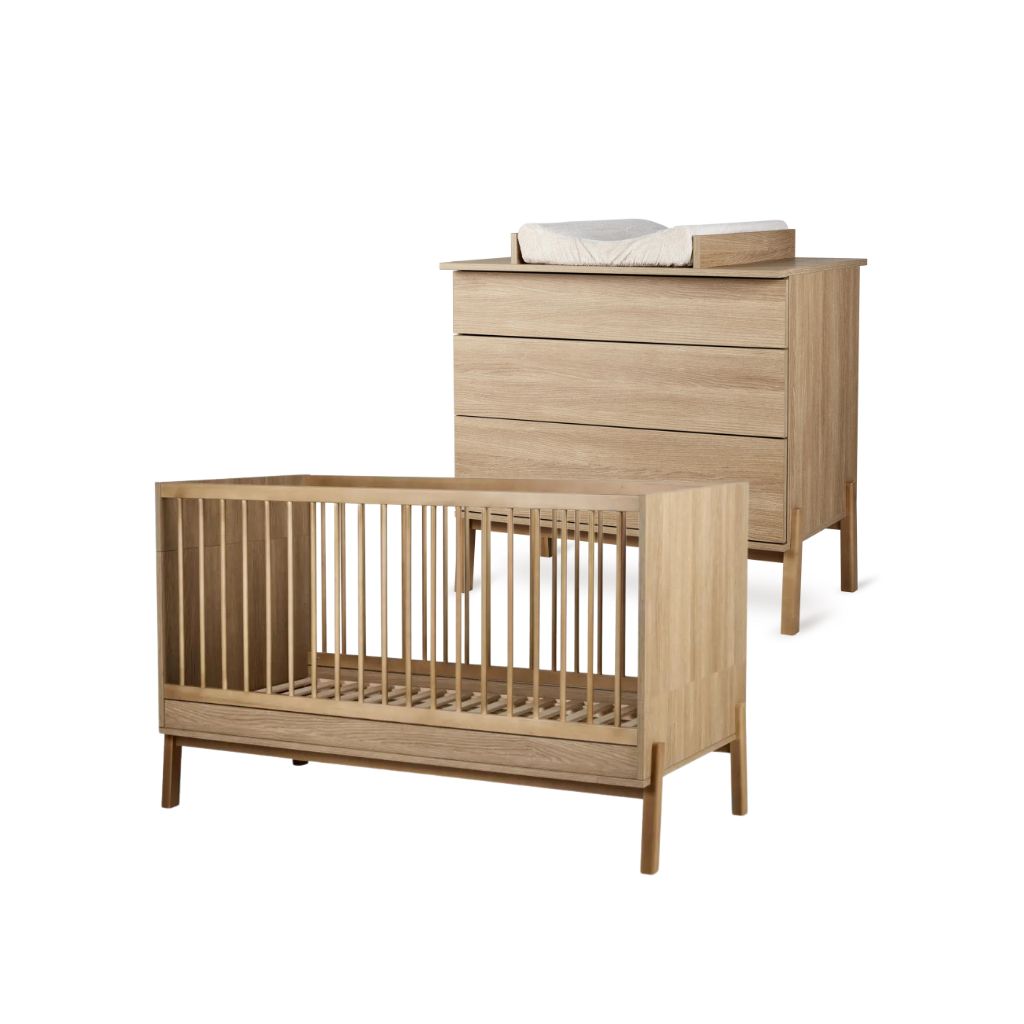 Quax Chambre de bébé 2 pièces (lit évolutif L 140 x Lg 70 cm + commode avec rallonge) Ashi Honey Ash