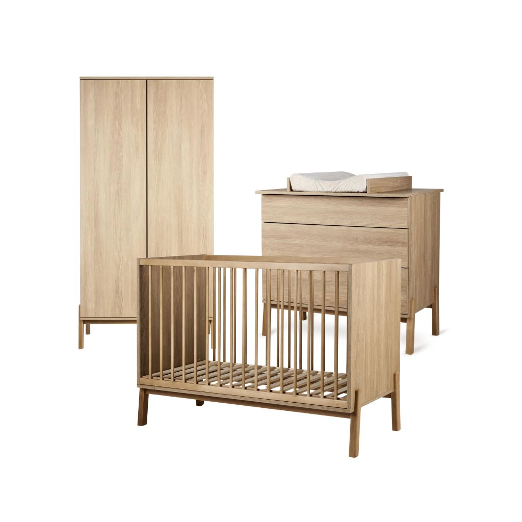 Quax Chambre de bébé 3 pièces (lit L 120 x Lg 60 cm + commode avec rallonge+ armoire 2 portes) Ashi Honey Ash