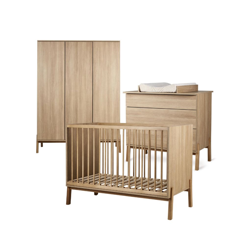 Quax 3-delige babykamer (bed L 120 x B 60 cm + commode met verlengstuk + kast met 3 deuren) Ashi Honey Ash