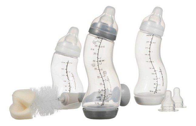 Difrax Set de démarrage avec goupillon Newborn blanc/gris